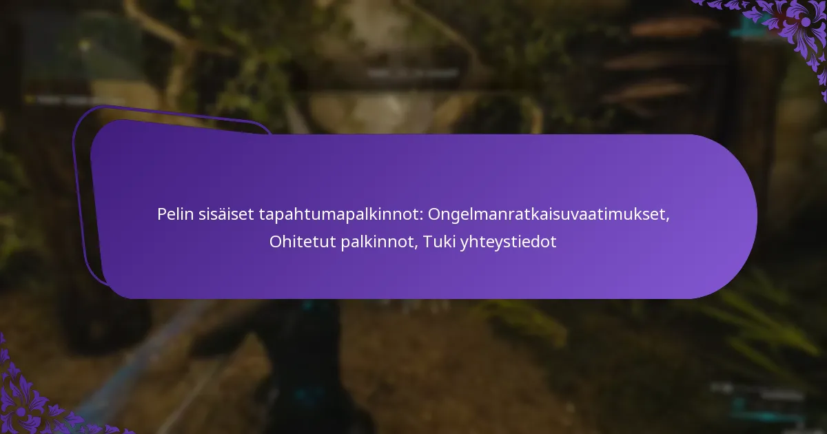 Pelin sisäiset tapahtumapalkinnot: Ongelmanratkaisuvaatimukset, Ohitetut palkinnot, Tuki yhteystiedot
